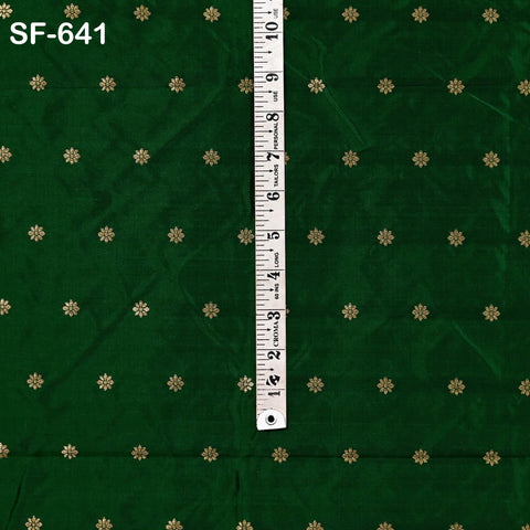 Pure Silk Brocade Fabric by Yard, Green Gold Zari Border, Wedding Costume Home Decor