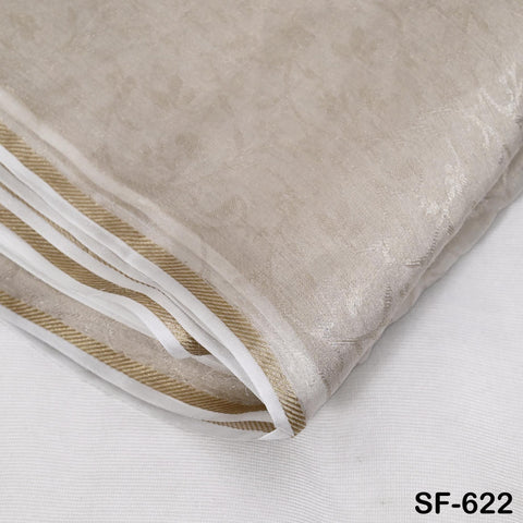 Pure Silk Tissue Jaquard Crepe Fabric by Yard, Gold Border White Sheen, 44" Width