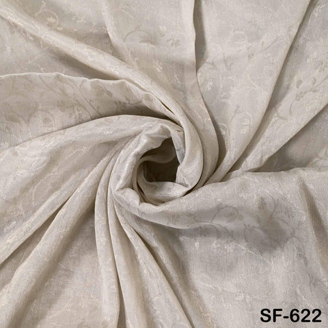 Pure Silk Tissue Jaquard Crepe Fabric by Yard, Gold Border White Sheen, 44" Width