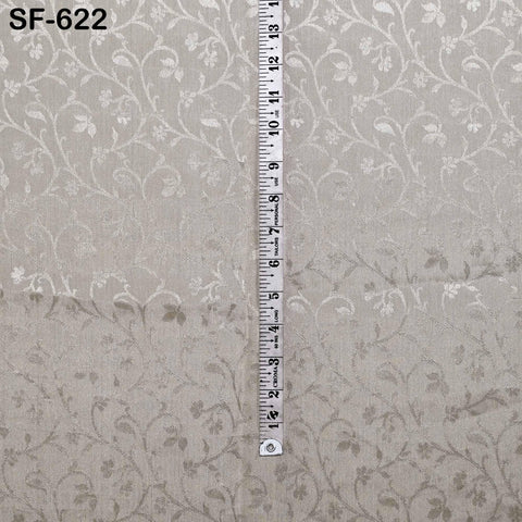 Pure Silk Tissue Jaquard Crepe Fabric by Yard, Gold Border White Sheen, 44" Width