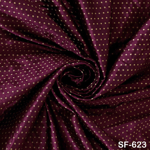 Pure Silk Brocade Fabric by Yard, Burgundy Gold Zari Border, Wedding Costume Home Decor