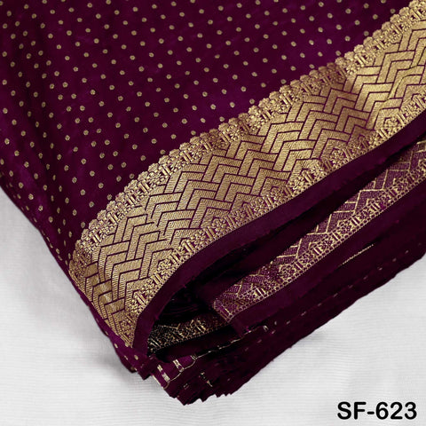 Pure Silk Brocade Fabric by Yard, Burgundy Gold Zari Border, Wedding Costume Home Decor