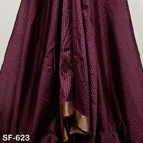 Pure Silk Brocade Fabric by Yard, Burgundy Gold Zari Border, Wedding Costume Home Decor