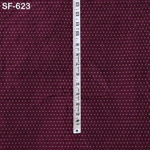 Pure Silk Brocade Fabric by Yard, Burgundy Gold Zari Border, Wedding Costume Home Decor
