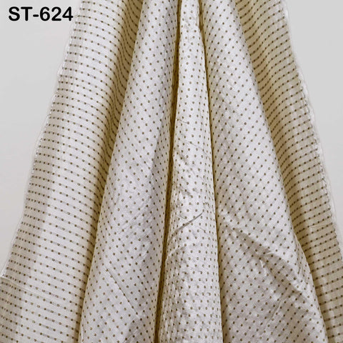 Pure Silk Brocade Fabric by Yard, Ivory Gold Zari Border, Wedding Costume Home Decor