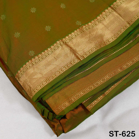 Pure Silk Brocade Fabric by Yard, Two-Tone Gold Zari Border, Wedding Costume Home Decor