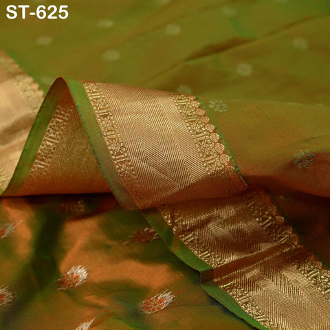 Pure Silk Brocade Fabric by Yard, Two-Tone Gold Zari Border, Wedding Costume Home Decor