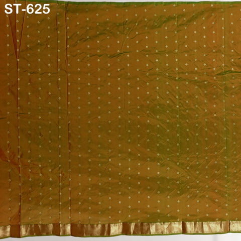 Pure Silk Brocade Fabric by Yard, Two-Tone Gold Zari Border, Wedding Costume Home Decor
