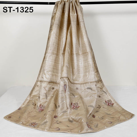 Embroidered Tussar Silk Dupatta, Handcrafted Indian Bridal Veil Scarf Gift