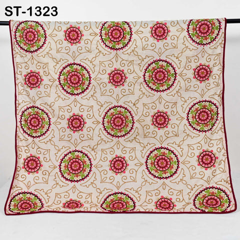 Embroidered Cotton Shawl Dupatta – Beige Designer Wrap with Embroidery Mandala Design for Wedding, Bridal, Partywear