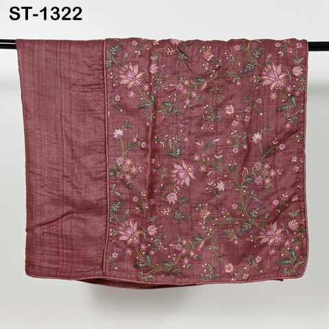 Embroidered Tussar Silk Dupatta, Handcrafted Indian Bridal Veil Scarf Gift