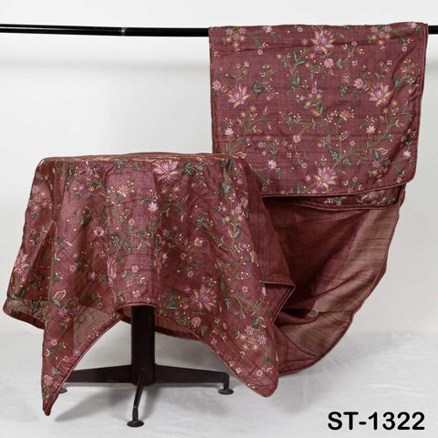 Embroidered Tussar Silk Dupatta, Handcrafted Indian Bridal Veil Scarf Gift