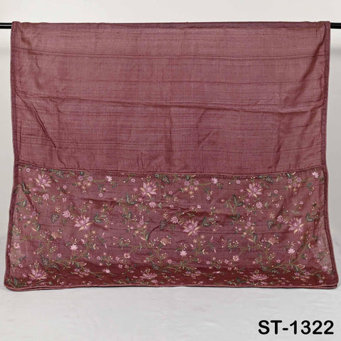 Embroidered Tussar Silk Dupatta, Handcrafted Indian Bridal Veil Scarf Gift