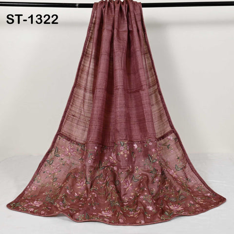 Embroidered Tussar Silk Dupatta, Handcrafted Indian Bridal Veil Scarf Gift