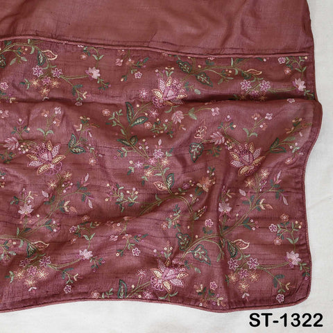 Embroidered Tussar Silk Dupatta, Handcrafted Indian Bridal Veil Scarf Gift