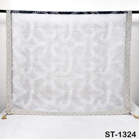 White Organza Dupatta with Faux Pearls, Bridal Wedding Lehenga Chunni Veil