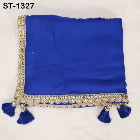 Royal Blue Chiffon Dupatta, Gold Sequins, Mirror Embroidered Border, Bridal Wedding Stole