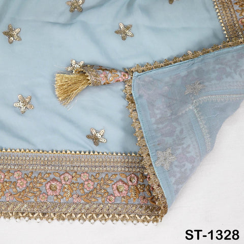 Grey Georgette Dupatta with Gold Sequins, Bridal Wedding Stole, 2.5 Yards