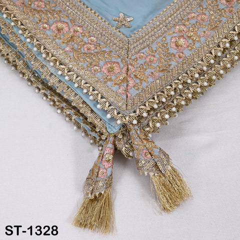 Grey Georgette Dupatta with Gold Sequins, Bridal Wedding Stole, 2.5 Yards