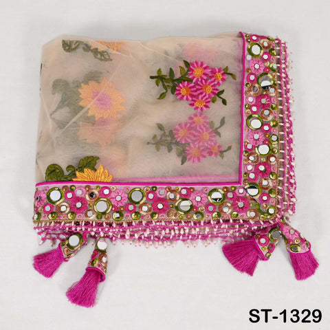 Magenta Embroidered scarf, Net Light weight Dupatta, Indian Chunni, Bridal/Wedding Veil, Kurti Lehenga Stole, Women Punjabi Dress Chunri