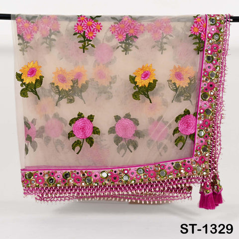Magenta Embroidered scarf, Net Light weight Dupatta, Indian Chunni, Bridal/Wedding Veil, Kurti Lehenga Stole, Women Punjabi Dress Chunri