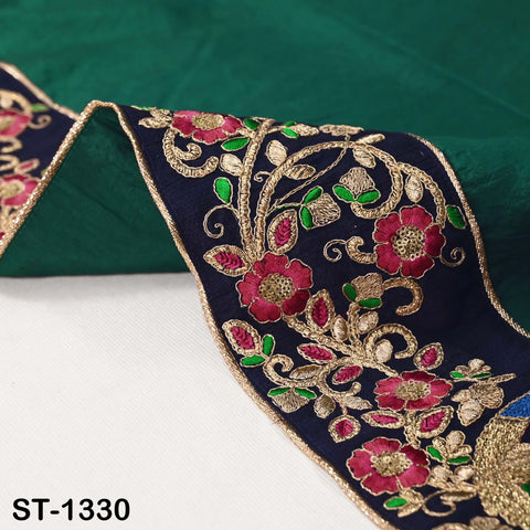 Embroidered Green Silk Dupatta with Peacock Border – Bridal Wedding Chunni Veil