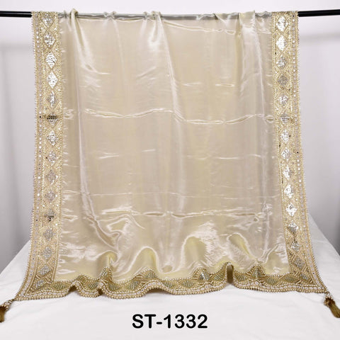 Gold Dupatta Zari Tissue, Mirror, Sequins-Embellished Bridal Veil, Indian Ethnic Scarf