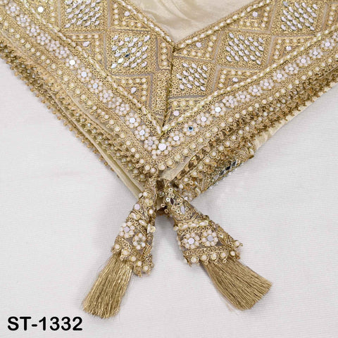 Gold Dupatta Zari Tissue, Mirror, Sequins-Embellished Bridal Veil, Indian Ethnic Scarf