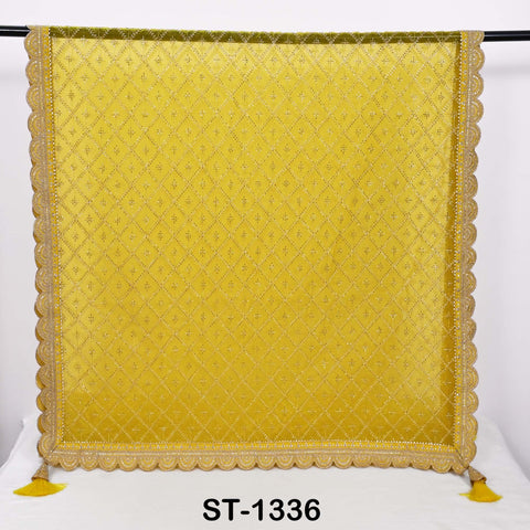 Yellow Organza Embroidered Dupatta with Gold Beads, Bridal Wedding Stole Veil