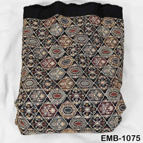 Brown Embroidered Fabric by the yard Sewing DIY Crafting Indian Embroidery Wedding Dress Costumes Dolls Bags Cushion Covers Table Runners