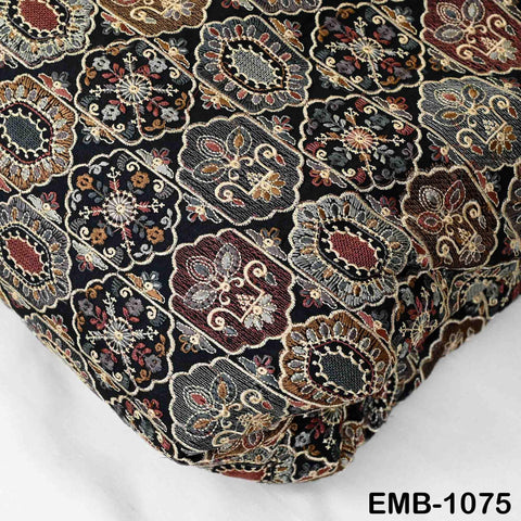 Brown Embroidered Fabric by the yard Sewing DIY Crafting Indian Embroidery Wedding Dress Costumes Dolls Bags Cushion Covers Table Runners