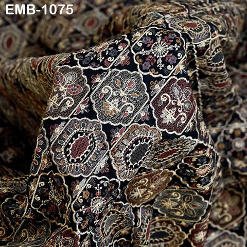 Brown Embroidered Fabric by the yard Sewing DIY Crafting Indian Embroidery Wedding Dress Costumes Dolls Bags Cushion Covers Table Runners