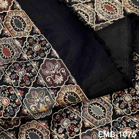 Brown Embroidered Fabric by the yard Sewing DIY Crafting Indian Embroidery Wedding Dress Costumes Dolls Bags Cushion Covers Table Runners
