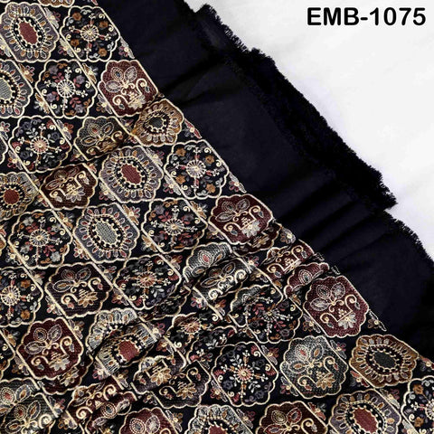 Brown Embroidered Fabric by the yard Sewing DIY Crafting Indian Embroidery Wedding Dress Costumes Dolls Bags Cushion Covers Table Runners