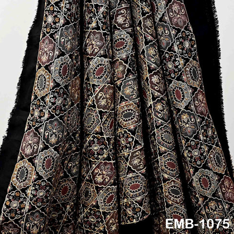 Brown Embroidered Fabric by the yard Sewing DIY Crafting Indian Embroidery Wedding Dress Costumes Dolls Bags Cushion Covers Table Runners