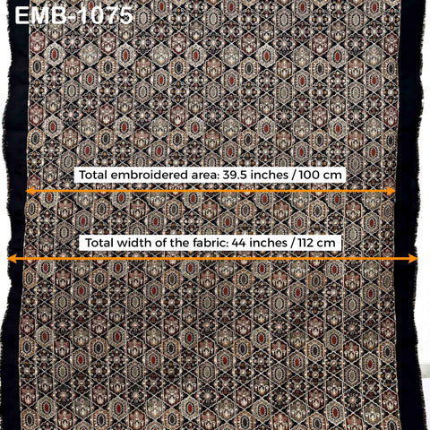 Brown Embroidered Fabric by the yard Sewing DIY Crafting Indian Embroidery Wedding Dress Costumes Dolls Bags Cushion Covers Table Runners