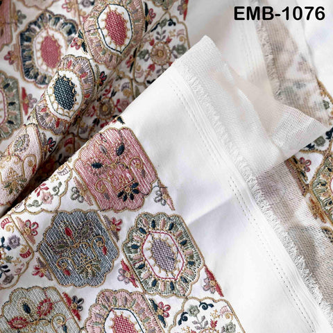 Off White Embroidery Fabric by the yard Sewing DIY Crafting Embroidered Textiles Costumes Regency Reticules Victorian Handbags Junk Journals