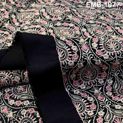 Black Embroidered Fabric by the Yard: Sewing, DIY Crafting Indian Embroidery Wedding Dresses, Costumes, Dolls, Bags, Cushion Covers