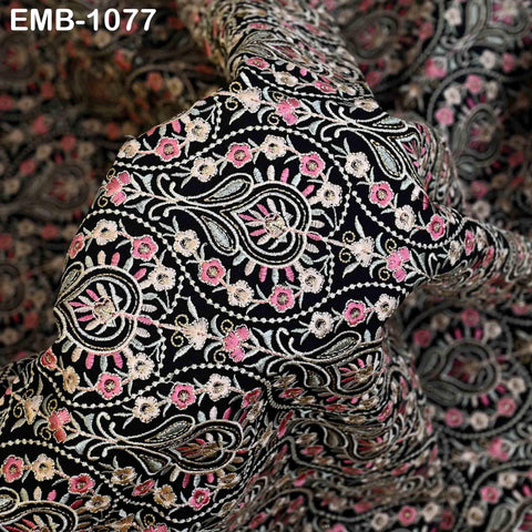 Black Embroidered Fabric by the Yard: Sewing, DIY Crafting Indian Embroidery Wedding Dresses, Costumes, Dolls, Bags, Cushion Covers