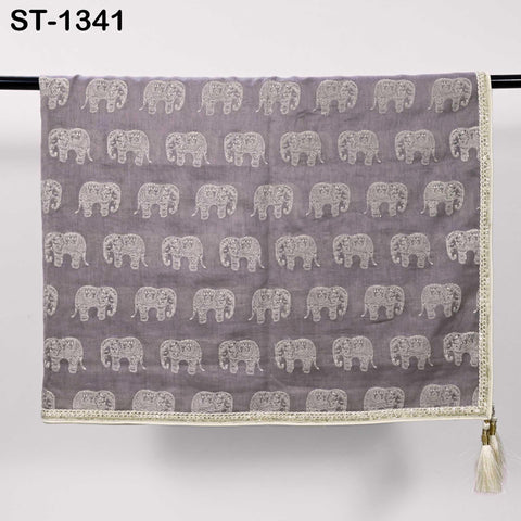 Mauve Chanderi Embroidered Elephant Dupatta, Bridal Wedding Veil, Scarf, Stole