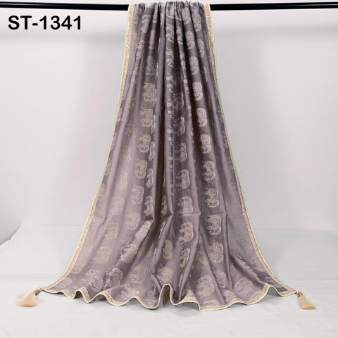 Mauve Chanderi Embroidered Elephant Dupatta, Bridal Wedding Veil, Scarf, Stole