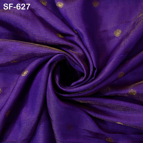 Pure Mysore Silk Fabric by Yard, Purple Gold Zari Buttie Indian Wedding Dress Material