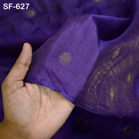 Pure Mysore Silk Fabric by Yard, Purple Gold Zari Buttie Indian Wedding Dress Material