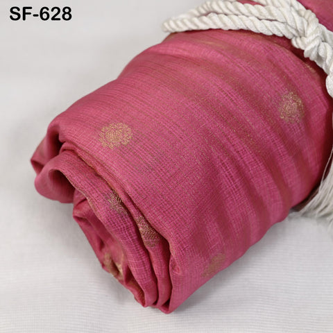 Pure Mysore Silk Fabric by Yard, Rose Pink Gold Zari Buttie Indian Wedding Dress Material