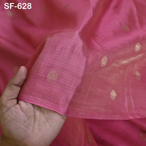 Pure Mysore Silk Fabric by Yard, Rose Pink Gold Zari Buttie Indian Wedding Dress Material