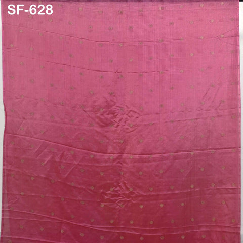 Pure Mysore Silk Fabric by Yard, Rose Pink Gold Zari Buttie Indian Wedding Dress Material
