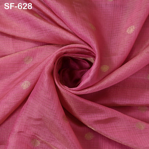 Pure Mysore Silk Fabric by Yard, Rose Pink Gold Zari Buttie Indian Wedding Dress Material