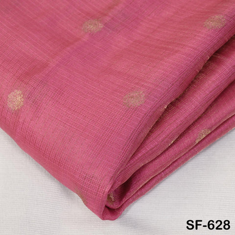 Pure Mysore Silk Fabric by Yard, Rose Pink Gold Zari Buttie Indian Wedding Dress Material