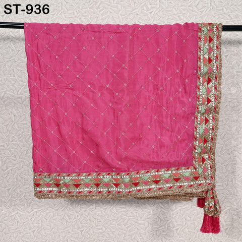 Coral Red Indian Wedding Dupatta Gota Kiran Embroidered Chiffon Long Dupatta Chuni Bridal Veil Lehenga Stole Punjabi Chunni Head Scarf Women