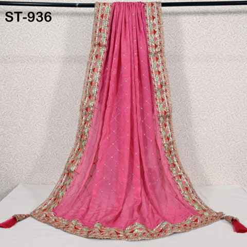 Coral Red Indian Wedding Dupatta Gota Kiran Embroidered Chiffon Long Dupatta Chuni Bridal Veil Lehenga Stole Punjabi Chunni Head Scarf Women